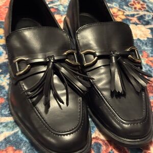 Zara Black Tassel Loafers with Metallic Accent